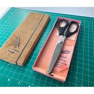 Vtg pinking shears, vtg Singer button-holer, and vtg Power-cut scissors set of 3
